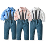 Kid Baby Boy Suit Solid Long Sleeve Formal 4 Pcs Sets