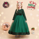 Kid Girl Princess Long Sequin Christmas Cosplay Dress