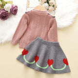 Kid Baby Girl Sweater Sweet Love Round Neck Knitting 2 Pcs Sets Suit