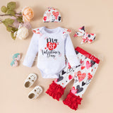 Baby Girl First Valentine Love Pleated Lace 4 Pcs Sets