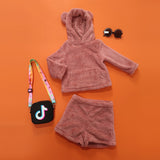 Baby Kid Boys Girls Long Sleeve Velvet Hood Spring 2 Pcs Sets