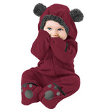 Baby Boys Girls Bear Feet Polar Fleece Hooded Foot Jumpsuits Rompers