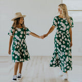 Family Matching Mother-Daughter Floral Holiday Beach Leisure Loose Dresses