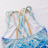 Kid Girl Blue Mermaid One-piece Goldfish Scales Swimsuit