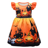 1-6T Kid Baby Girl Halloween Horrible Black Skull Ghost Funny Pumpkin Dresses