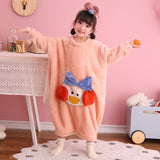 Autumn Winter Plush Kids Baby Boy Girl One-piece Cute Cartoon Coral Pajamas
