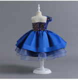 Kid Baby Girl Princess Sequin Mesh Royal Blue Catwalk Dresses