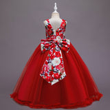 Kid Girl Long Floor-length Rose Print Mesh Pompous Dresses