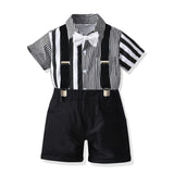 Kid Baby Boy Suit Summer Short Sleeve Striped Suspenders 2 Pcs Set