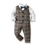 Kid Baby Boys Fall Plaid Suits 3 Pcs Sets