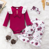 Kid Baby Girl Small Fly Sleeve Long Sleeve Printed Flared 3 Pcs Sets