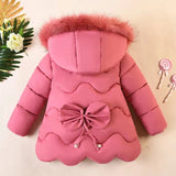 Girls Jacket Thick Keep Warm Detachable  Wool Collar Down Padded Hooded Coat