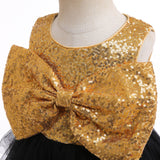 Kid Girls Big Bow Sequins Performance Dress