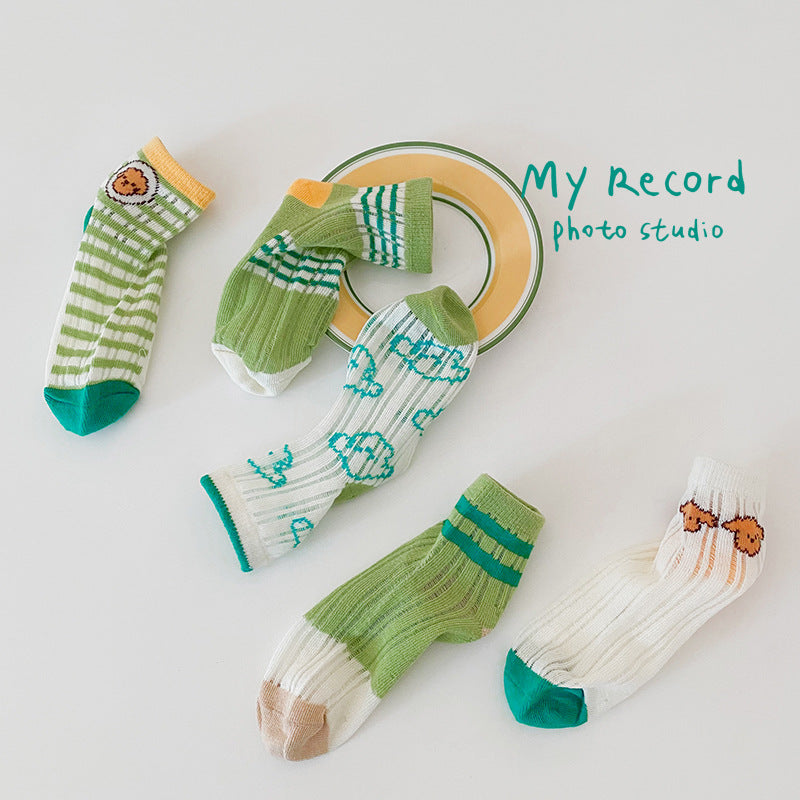 Kids Baby Girl Lattice Cartoon Mesh Socks Cotton Thin Socks