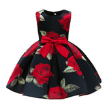Kid Baby Girls Red Print Princess Flower Dress