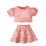 Kid Baby Girl Suit Letter Bubble Cuff Short Sleeve 2 Pcs Sets