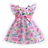 Kid Baby Girl Floral Print Bow Casual Gauze Dress