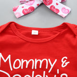 Baby Girl Valentine's Day Spring Infants Letter Long Sleeve Harding Heart 3 Pcs Sets