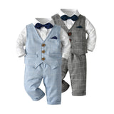Baby Boy Suit Gentleman Long Sleeve Plaid 3 Pcs Sets