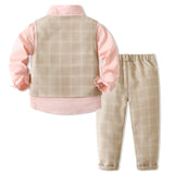 Kid Baby Boy British Autumn Plaid Suit 2 Pcs Sets