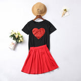 Family Matching Summer Short Sleeve Heart Print Dresses