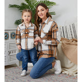 Family Matching Leisure Flannel Plaid Button Long Sleeve Shirts Tops