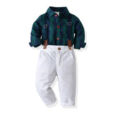 Baby Boy Suit Plaid Halter Overalls Newborn 4 Pcs Sets