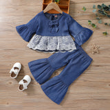 Kid Baby Girl Suit Autumn Solid Flared Sleeve Lace Bell 2 Pcs Sets