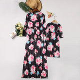 Family Maatching Long-sleeved Floral Print Long  Dress