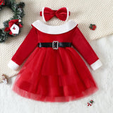 Kid Baby Girl Red Solid Color Christmas Dresses