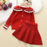 Kid Baby Girls Collar Sweater Sweet Cardigan 2 Pcs Sets