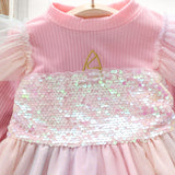 Kid Baby Girl Rainbow Sequins Gauze Frozen Alsa Casual Party Dresses