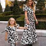 Family Matching Mother-daughter Printed Short Sleeves Dress