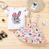Baby Kid Girl Easter Bunny Floral Letter Flying Sleeves Braces Sets 2 Pcs