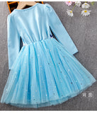 Kid Girl Elsa Princess Autumn Long Sleeve Mesh Gauze Ice Snow Dresses