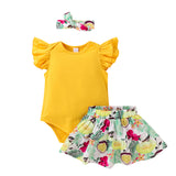 Baby Girls Flying Sleeves Round Collar Ins Fashion 3 Pcs Set