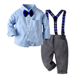 Kid Baby Boy Suit Autumn Long Sleeve Plaid Checked 2 Pcs Sets