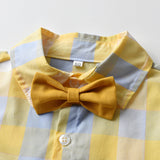 Kid Baby Boy Suit Long Sleeve Plaid Lapel Bowtie Suspenders 2 Pcs Sets