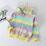 Autumn Baby Girls Jacket Kids Rainbow Stripe Long Sleeve Coat