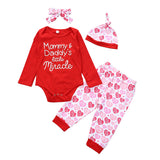 Baby Girl Valentine's Day Spring Infants Letter Long Sleeve Harding Heart 3 Pcs Sets