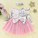 Baby Girls Long Sleeve Pink Flower Dress With Headscarf