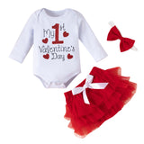Little Baby Girl Valentine's Day Letter Long Sleeve 3 Pcs Sets