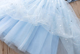Kid Girl Princess Frozen Aisha Short Sleeve Patchwork Mesh Dress