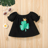 Little Baby Girl Bubble Sleeve Suit Summer Four-leaf Printed Bell 2 Pcs Set