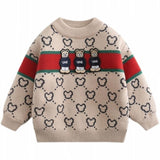 Kid Baby Boy  Knitted Sweater Plus Fleece Autumn Winter Cartoon Pullover