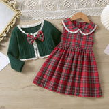 Kid Baby Girls Autumn Knitted Lace Checked Suit 2 Pcs Sets
