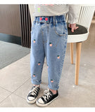 Kid Girls Flower Jeans Foreign Casual Trousers Spring Autumn Pants