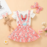 Baby Summer Easter Bunny Full Print Suspenders 3 Pcs Set