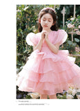 Kid Girl Summer Fairy Pink Puff Bubble Sleeve Princess Dresses