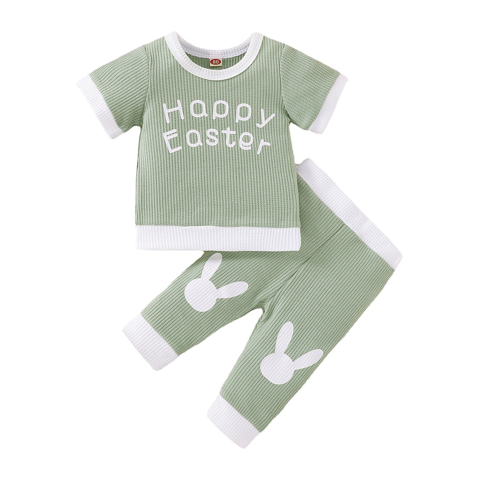 Easter Baby Suit Grid Offset Short Sleeve Rabbit 2 Pcs Sets